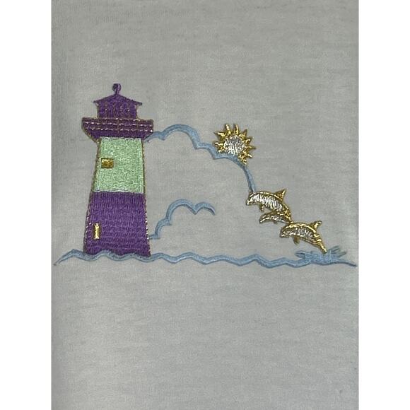 Vintage T Shirt Embroidered Lighthouse Dolphins Small White Crew USA - Picture 2 of 7